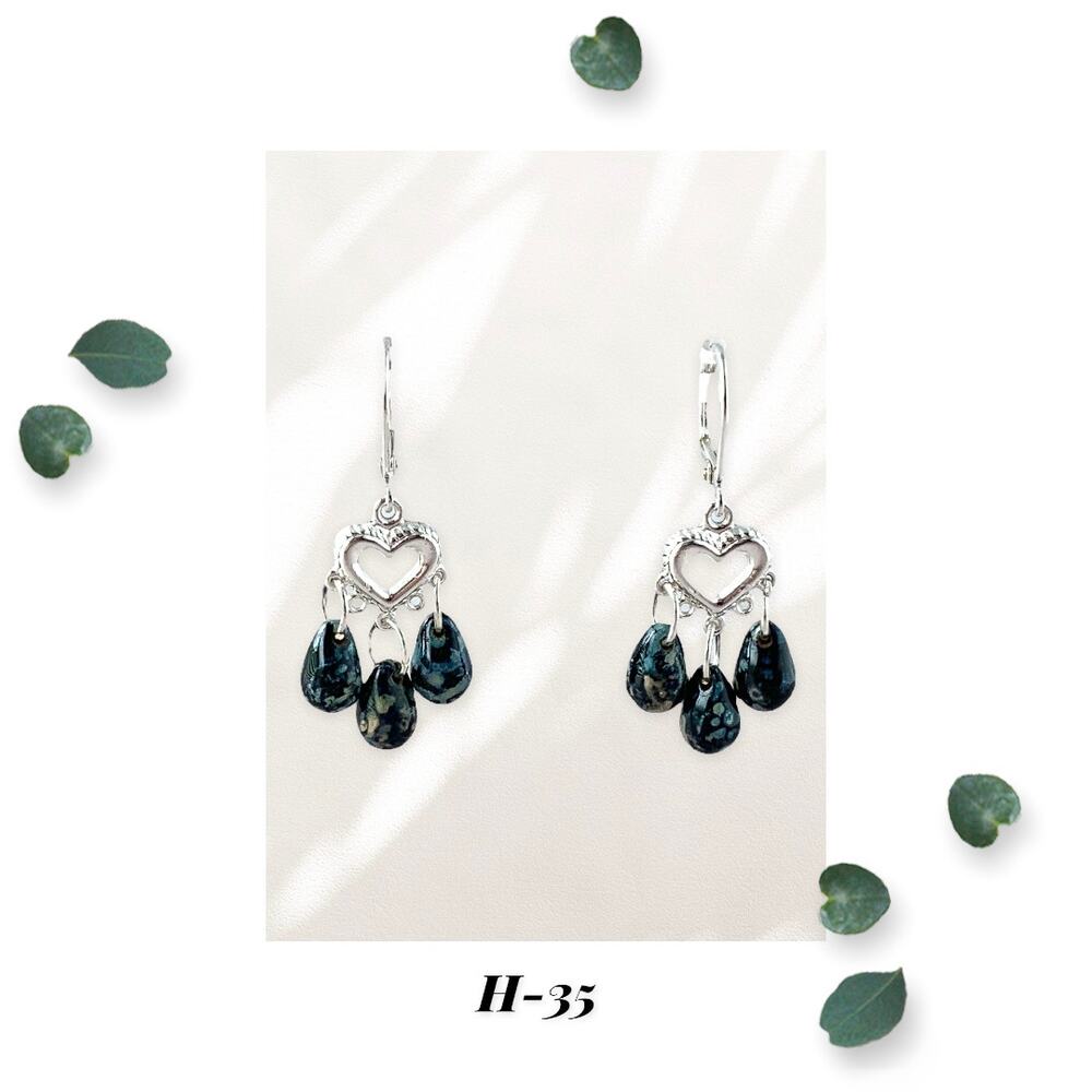 Picasso - Art Teardrop Heart Chandelier Earrings - Silver Plated